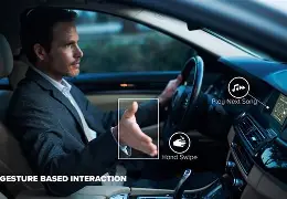 Driver using Android car system with voice assistant
